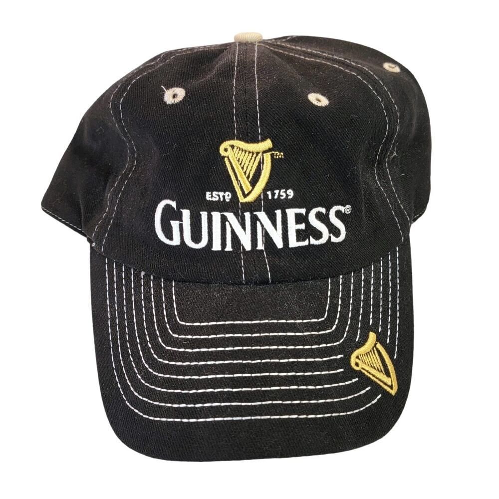 Guinness Baseball Cap Hat Adjustable Strap Black Gold Grey Embroidered Logo